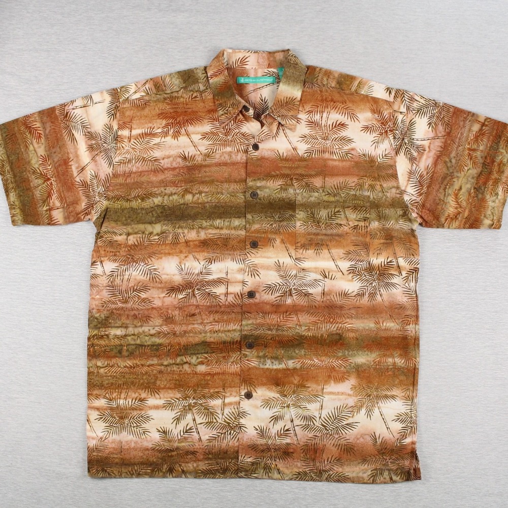 Artisan Outfitters Hawaiian Shirt Mens L Rust & Brown Short Sleeve Cotton